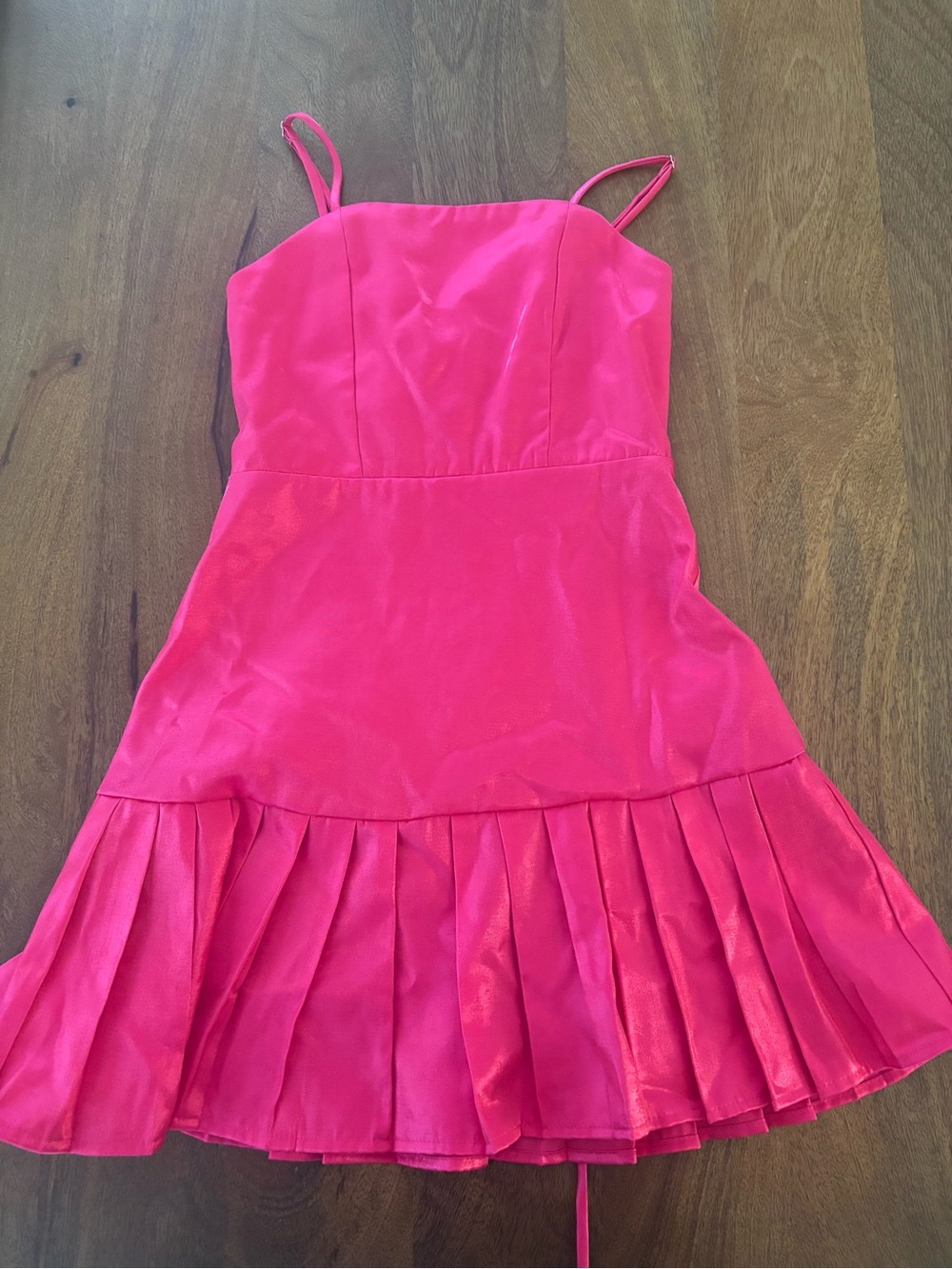 Miss Behave Girls' Hot Pink Spaghetti-Strap Pleated Hem Dress